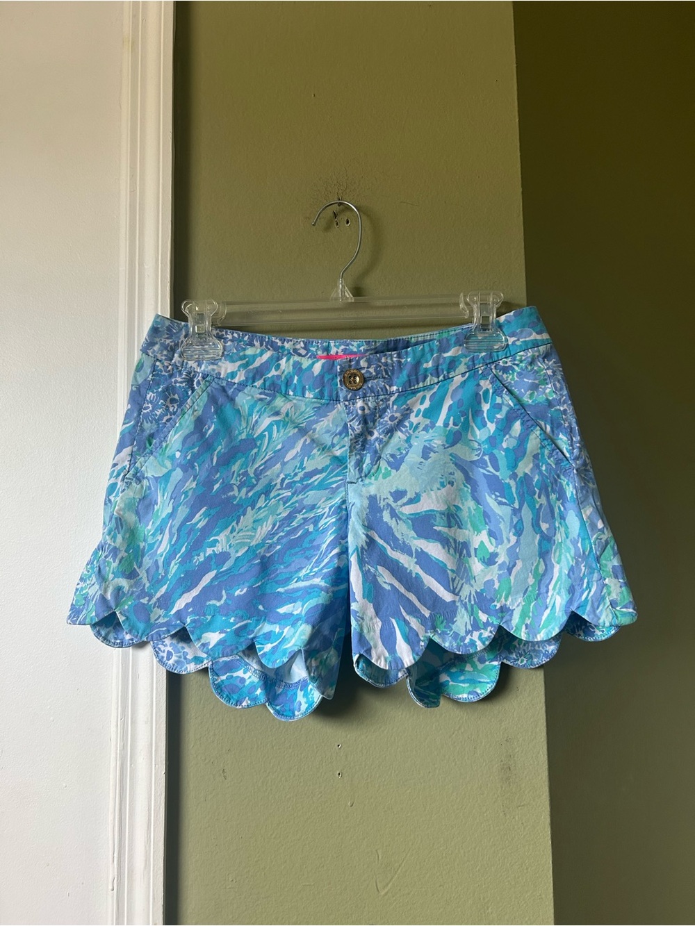 Lilly Pulitzer Blue Multi-Print Scalloped Hem Shorts Sz 0